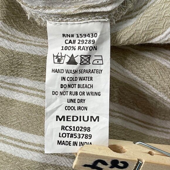 Elan Top Women's M Tan White Stripe Cross Over‎ Tie Front Roll Tab Sleeve Breezy - Picture 7 of 10